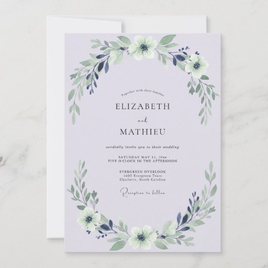 Invitation Mariage Feuillu Indigo Lilas (Devant)