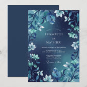 Invitation Mariage Feuillu Indigo Minuit (Devant / Derrière)