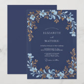 Invitation Mariage Feuillu Indigo Or (Devant / Derrière)