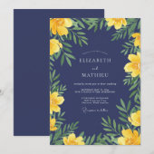 Invitation Mariage Feuillu Indigo Safran (Devant / Derrière)