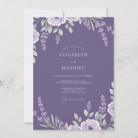 Invitation Mariage Feuillu Lavande Améthyste (Devant)