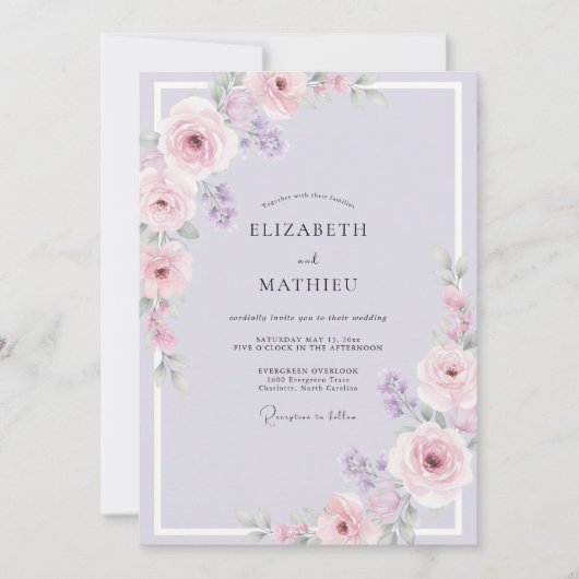 Invitation Mariage Feuillu Lavande Mauve (Devant)