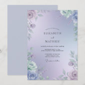 Invitation Mariage Feuillu Lavande Pervenche (Devant / Derrière)