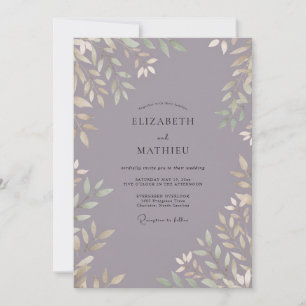 Invitation Mariage Feuillu Lilas Ardoise