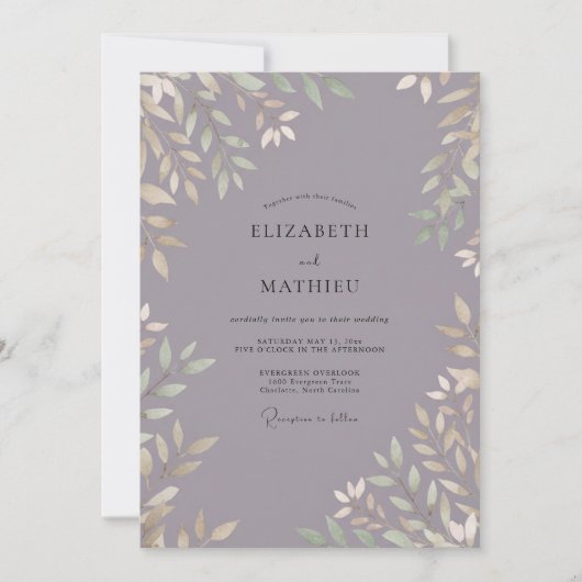 Invitation Mariage Feuillu Lilas Ardoise (Devant)