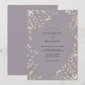 Invitation Mariage Feuillu Lilas Ardoise (Devant / Derrière)