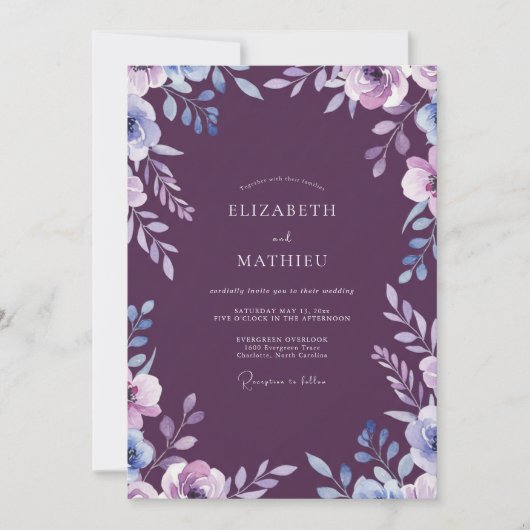 Invitation Mariage Feuillu Lilas et Prune (Devant)