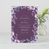 Invitation Mariage Feuillu Lilas et Prune (Debout devant)