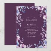 Invitation Mariage Feuillu Lilas et Prune (Devant / Derrière)