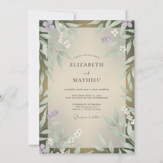 Invitation Mariage Feuillu Lilas Olive (Devant)