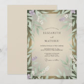 Invitation Mariage Feuillu Lilas Olive (Devant / Derrière)