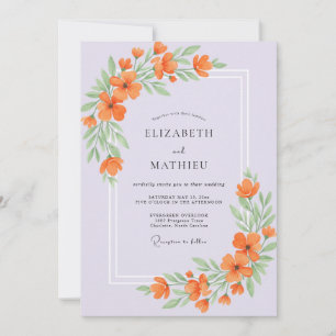 Invitation Mariage Feuillu Lilas Orange