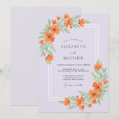 Invitation Mariage Feuillu Lilas Orange (Devant / Derrière)