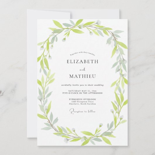 Invitation Mariage Feuillu Lime Argenté (Devant)