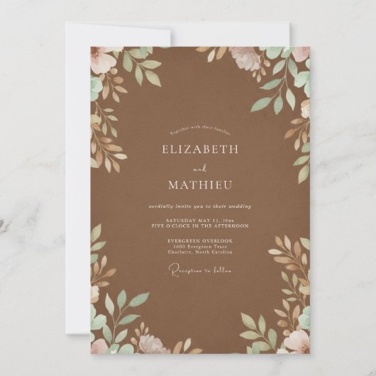 Invitation Mariage Feuillu Marron (Devant)