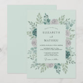 Invitation Mariage Feuillu Mauve Mousse de Mer (Devant / Derrière)