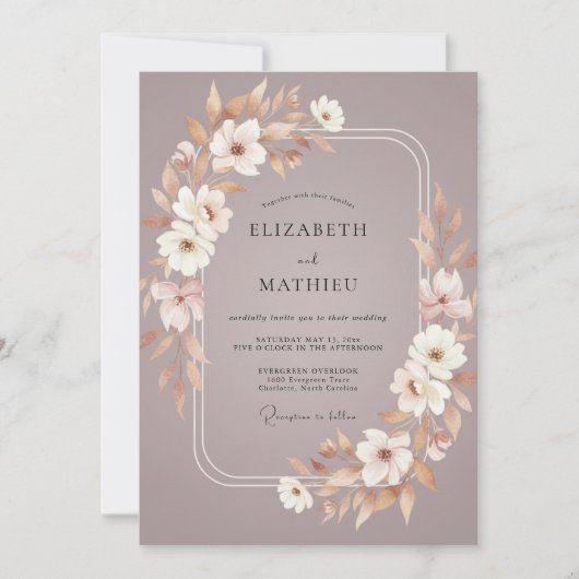 Invitation Mariage Feuillu Mauve Taupe (Devant)