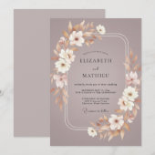 Invitation Mariage Feuillu Mauve Taupe (Devant / Derrière)