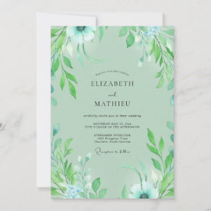 Invitation Mariage Feuillu Menthe Aqua