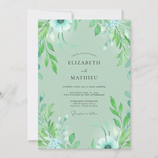 Invitation Mariage Feuillu Menthe Aqua (Devant)