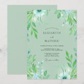 Invitation Mariage Feuillu Menthe Aqua (Devant / Derrière)