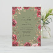 Invitation Mariage Feuillu Olive Bourgogne (Debout devant)