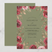 Invitation Mariage Feuillu Olive Bourgogne (Devant / Derrière)