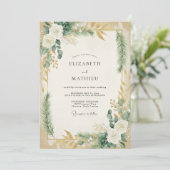 Invitation Mariage Feuillu Olive Sage Or (Debout devant)