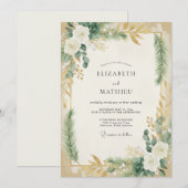 Invitation Mariage Feuillu Olive Sage Or (Devant / Derrière)