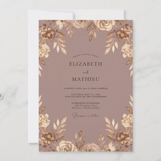 Invitation Mariage Feuillu Or et Mauve (Devant)