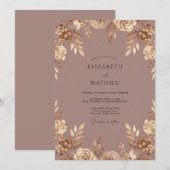 Invitation Mariage Feuillu Or et Mauve (Devant / Derrière)