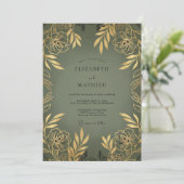Invitation Mariage Feuillu Or Olive (Debout devant)