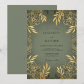 Invitation Mariage Feuillu Or Olive (Devant / Derrière)