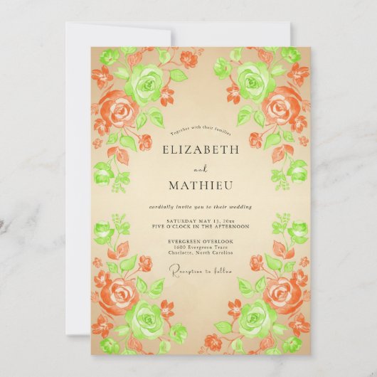Invitation Mariage Feuillu Orange Citron (Devant)