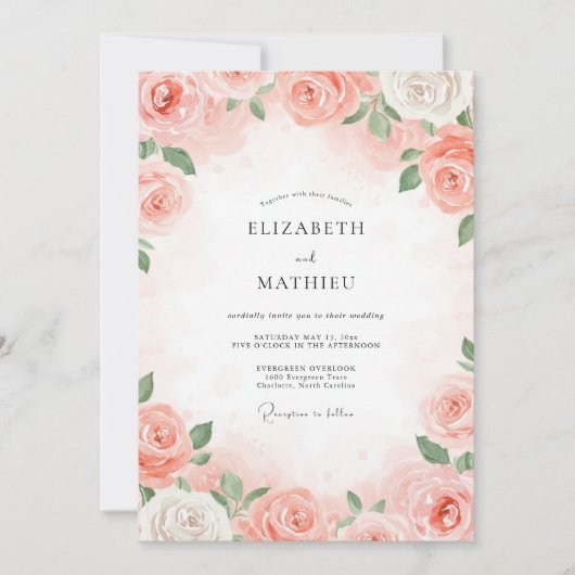 Invitation Mariage Feuillu Peint d'Abricot (Devant)