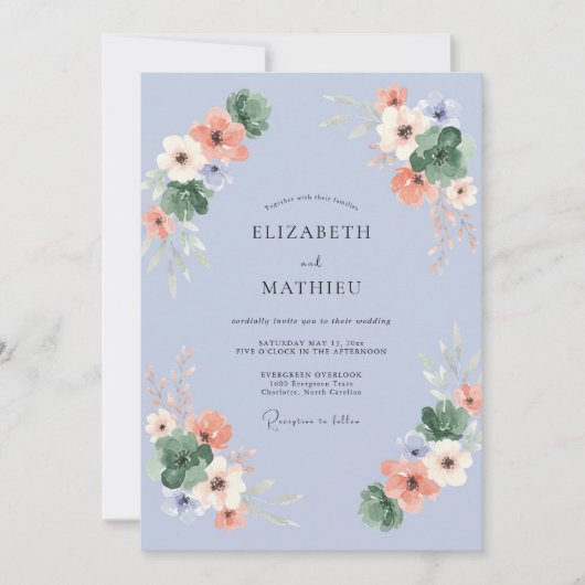 Invitation Mariage Feuillu Pervenche Abricot (Devant)