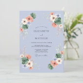 Invitation Mariage Feuillu Pervenche Abricot (Debout devant)