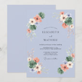 Invitation Mariage Feuillu Pervenche Abricot (Devant / Derrière)