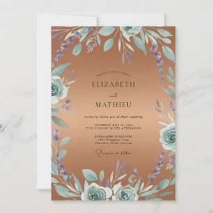Invitation Mariage Feuillu Pervenche Cuivré