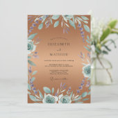 Invitation Mariage Feuillu Pervenche Cuivré (Debout devant)