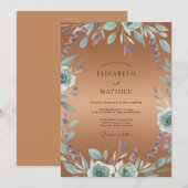 Invitation Mariage Feuillu Pervenche Cuivré (Devant / Derrière)