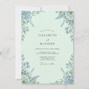 Invitation Mariage Feuillu Pervenche Mousse de Mer