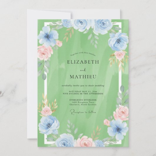Invitation Mariage Feuillu Pistache Azur (Devant)