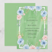 Invitation Mariage Feuillu Pistache Azur (Devant / Derrière)