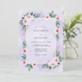 Invitation Mariage Feuillu Rose Lavande (Debout devant)