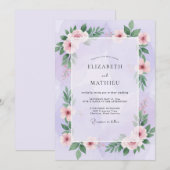 Invitation Mariage Feuillu Rose Lavande (Devant / Derrière)