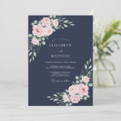 Invitation Mariage Feuillu Rose Minuit (Debout devant)