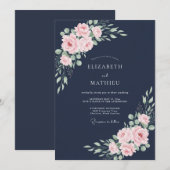Invitation Mariage Feuillu Rose Minuit (Devant / Derrière)