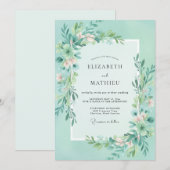 Invitation Mariage Feuillu Sage Aqua (Devant / Derrière)