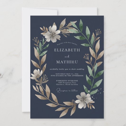 Invitation Mariage Feuillu Saphir Foncé (Devant)